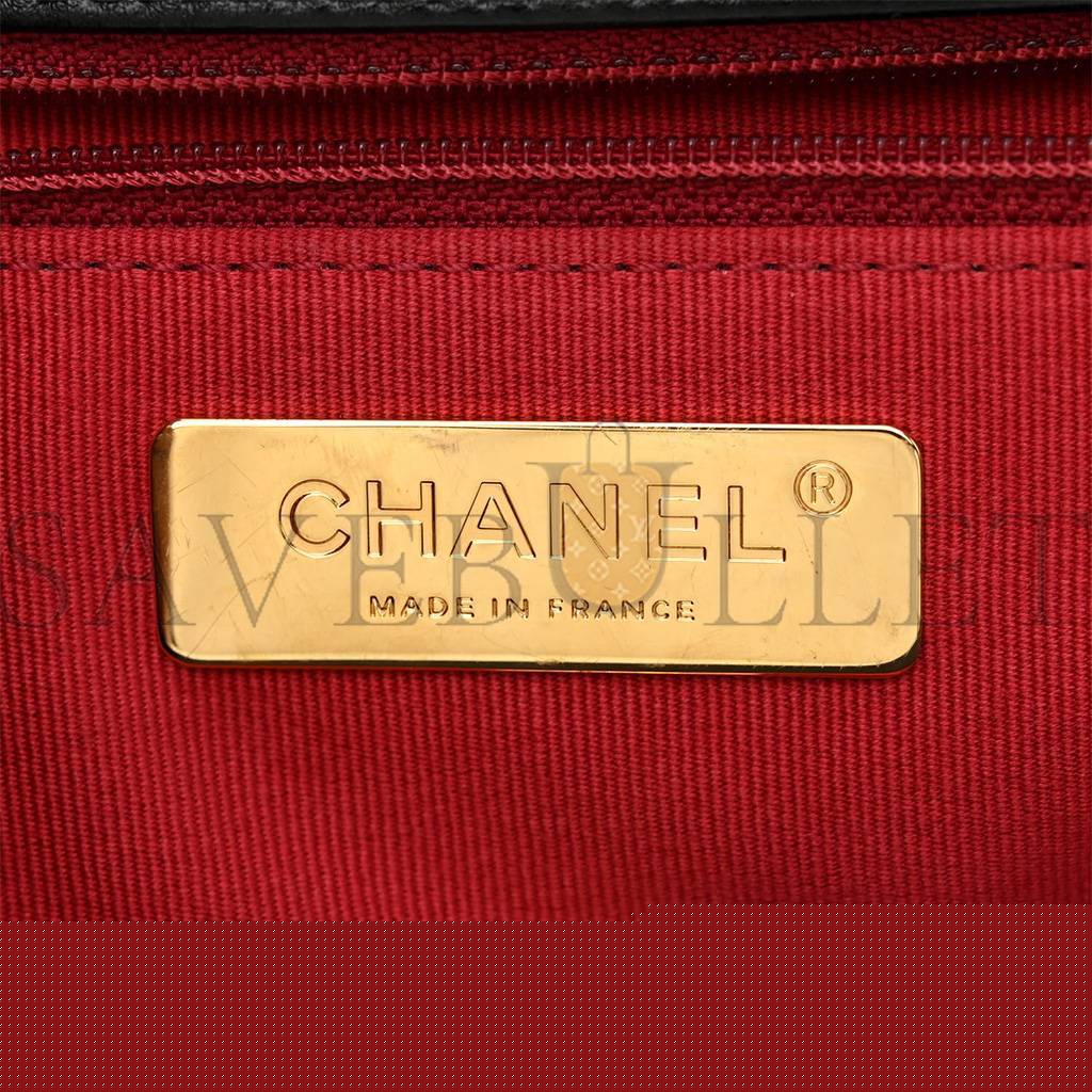 Ch*el master lambskin quilted medium Ch*el 19 flap black as1160 (26*16*9cm)